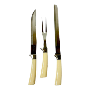 1950s Vintage English Boho Chic Sheffield Bakelite Handled Carving Cutlery - Set of 3