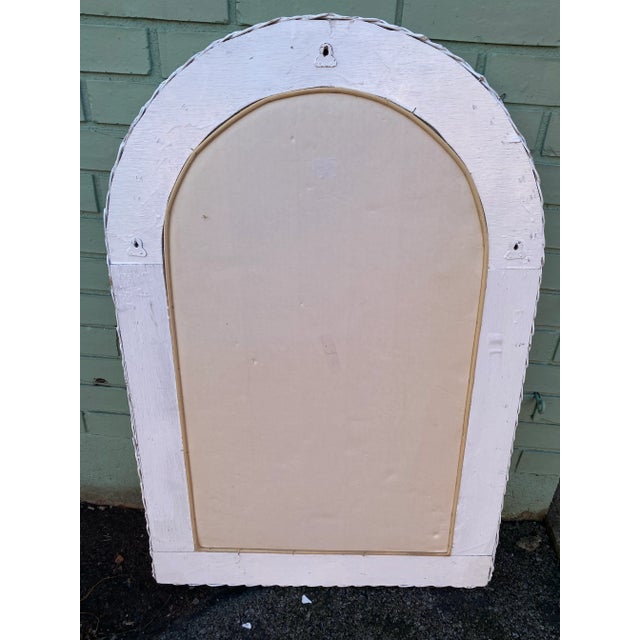 Vintage White Wicker Mirror – Large Rounded Top For Sale - Image 4 of 6