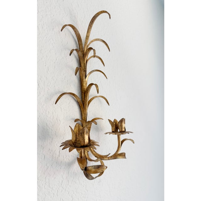 Gold 1960s Gilded Toleware Candle Sconces - A Pair For Sale - Image 8 of 13