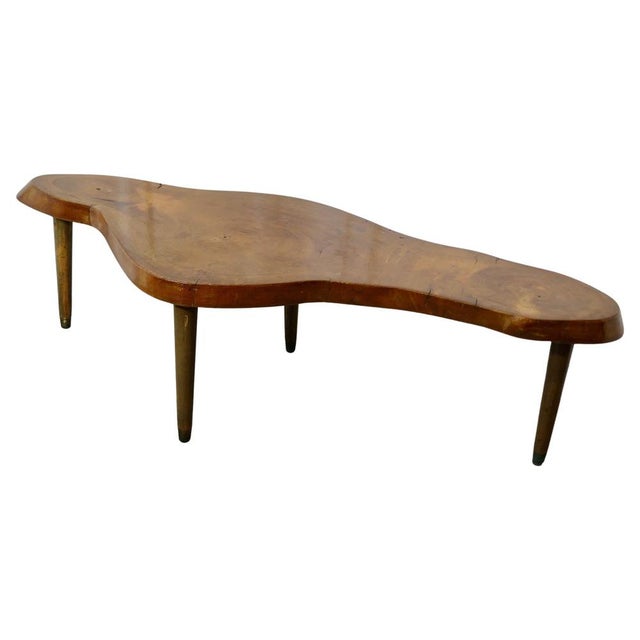 Wood Vintage Handcrafted Freeform Live Edge Elm Slab Coffee Table, 1960 For Sale - Image 7 of 7