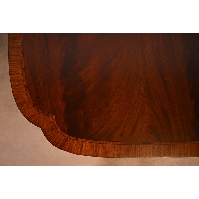 Stickley Georgian Banded Flame Mahogany Double Pedestal Extension Dining Table | Newly Refinished For Sale - Image 10 of 14