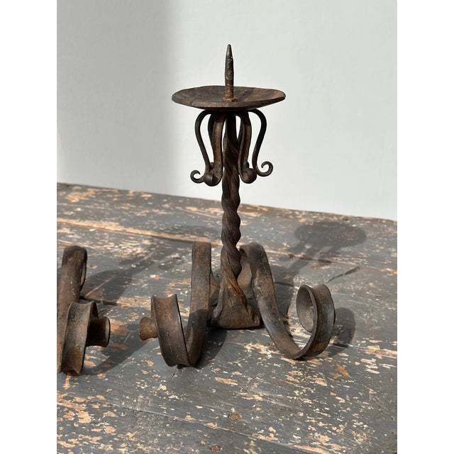 Vintage Wrought Iron Scrolling Candleholders, a Pair, Circa Mid-20th Century For Sale - Image 14 of 18