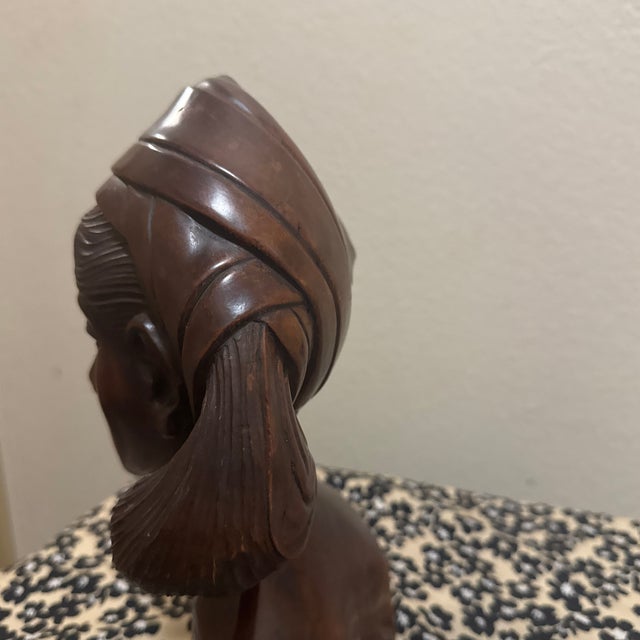 Vintage Art Deco Balinese Woman Bust – Hand-Carved Mahogany Wood Sculpture For Sale - Image 4 of 11