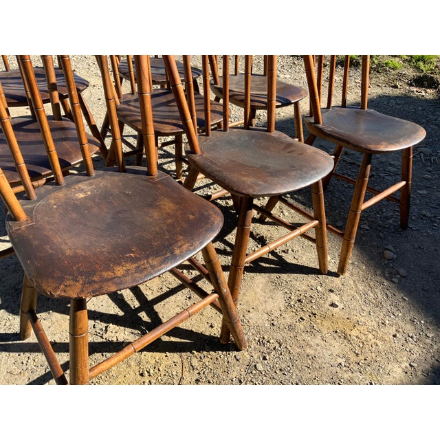 Early 19th Century Set of Eight 19th Century Plank Seat Farm Chairs For Sale - Image 5 of 12