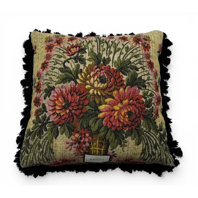 English Gucci GG Jacquard Fringed Pillow For Sale - Image 3 of 6