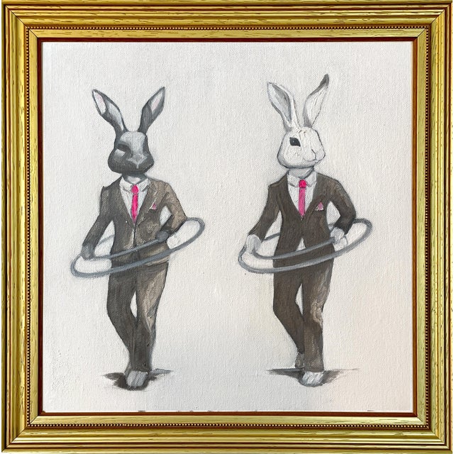 Not Yet Made - Made To Order Whimsical Original Oil Painting of Two Hula-Hooping Bunnies by Max and Alma For Sale - Image 5 of 5