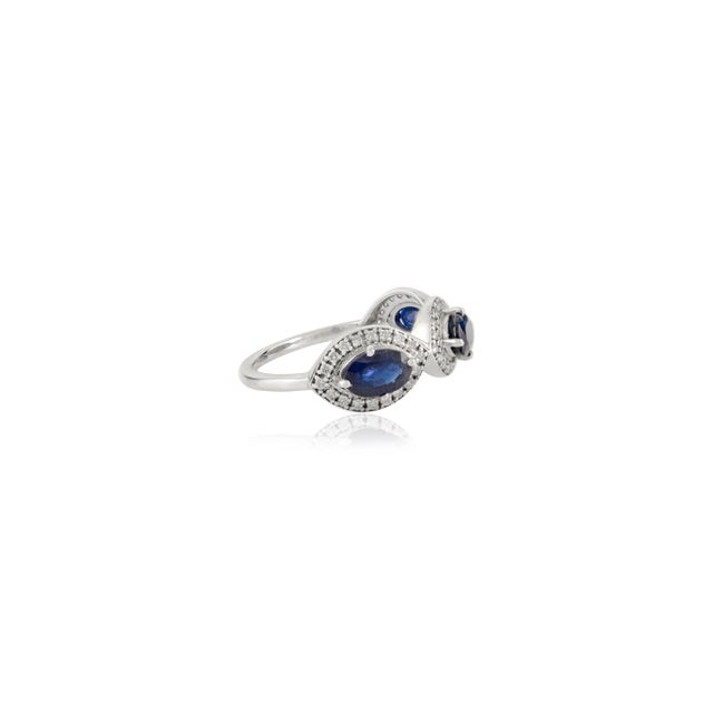 Not Yet Made - Made To Order Marquise Cut Three Stone Sapphire Diamond Cluster Ring 14k Gold Size 7 For Sale - Image 5 of 10