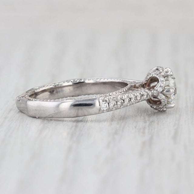 Veraggio 1.47ctw Diamond Halo Engagement Ring W/ Box Gia 18k White Gold Filigree, Size 7.5 For Sale - Image 4 of 8