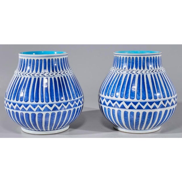 Late 20th-C. Chinese Export Blue and White Pottery Vessels / Vases - Pair For Sale In Atlanta - Image 6 of 6