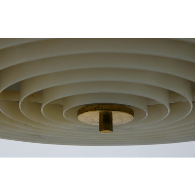 Metal 1970s Danish Modern Brushed Aluminum & Amber Glass Saucer Pendant For Sale - Image 7 of 7