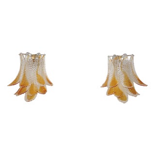Italian Amber Murano Glass Felci Wall Sconces, 1990s, Set of 2 For Sale