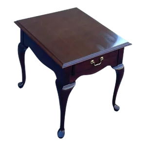 2000s Ethan Allen Georgian Court Traditional Queen Anne Solid Cherry Side Table With Drawer (11-8407)