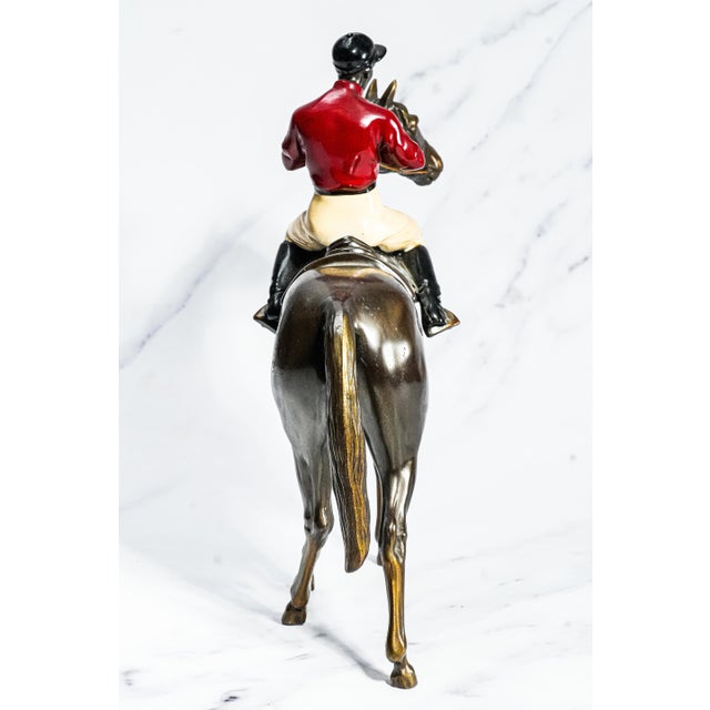 Wonderful Large Antique Cast Metal Horse Jockey Statue Sculpture Racing Sports Equestrian For Sale - Image 12 of 14