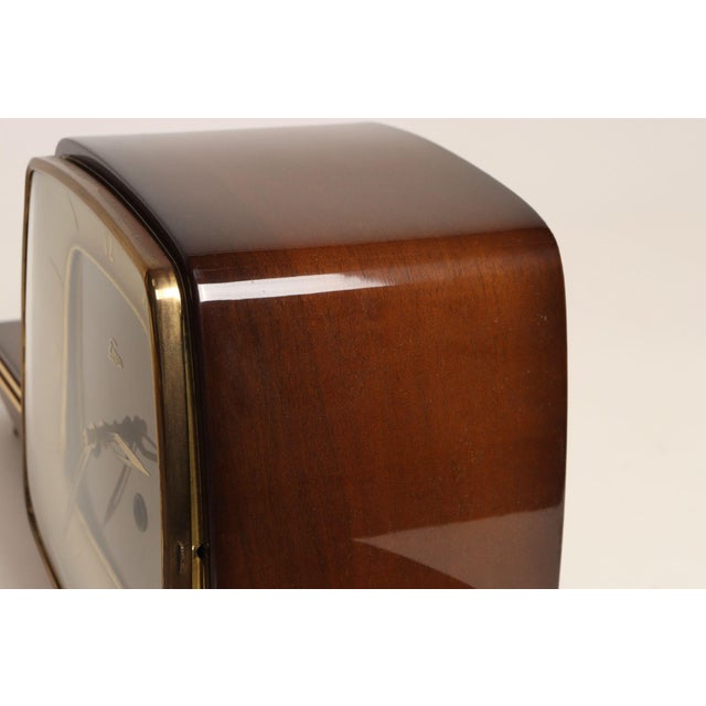 German Art Deco Mahogany and Brass Mantle Clock With Key by Emes For Sale - Image 14 of 18