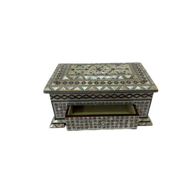 2000 - 2009 Handmade Mother of Pearl Jewelry Box – Egyptian Inlay Wood Decor For Sale - Image 5 of 8
