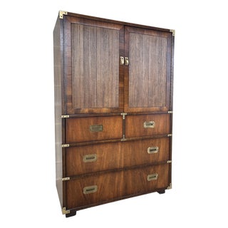 Lane Furniture Campaign Style 5 Drawer Walnut Wardrobe - Gentleman's Chest For Sale