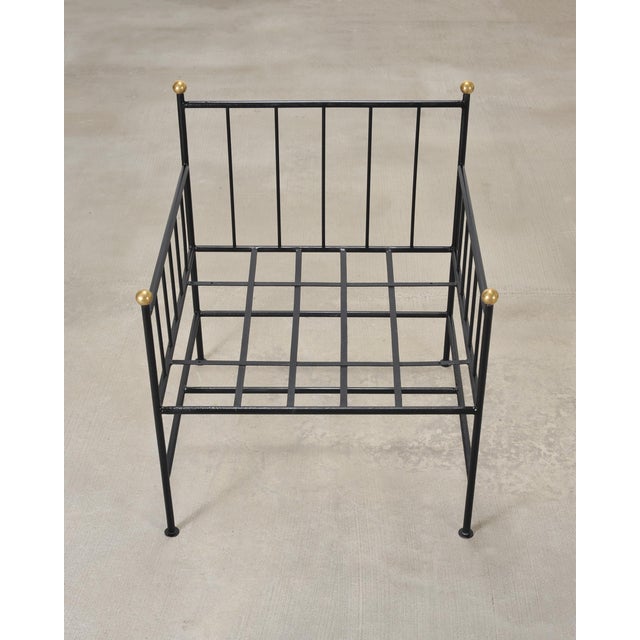 Set of Four French Modernist Iron Brass Ball Finial Lounge Chairs For Sale - Image 14 of 18