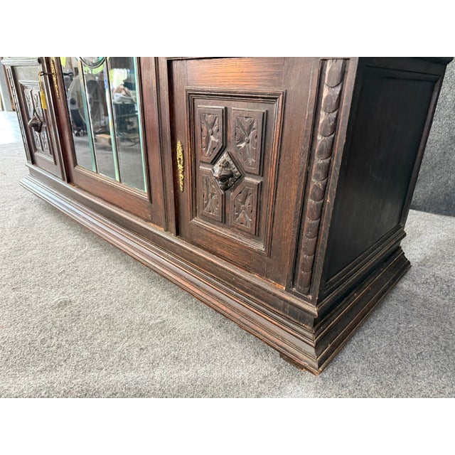 Brown 19th Century Marble Top Continental Oak Buffet With Leaded Glass Door For Sale - Image 8 of 18