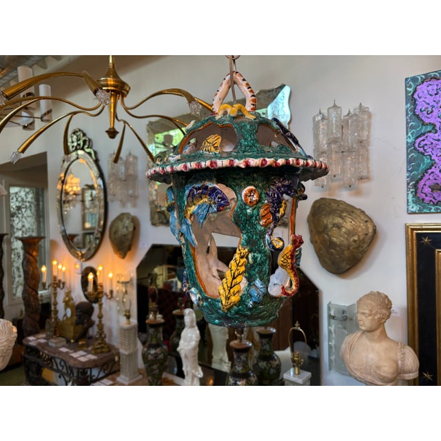 Italian Glazed Terracotta Lantern. Offered is a lovely Italian glazed terracotta lantern from the Amalfi Coast of Italy....