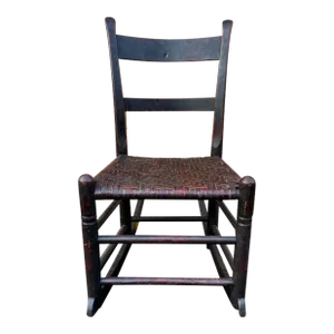 19th Century Antique Early American. Primitive Style Rush Seat Wood Rocking Chair