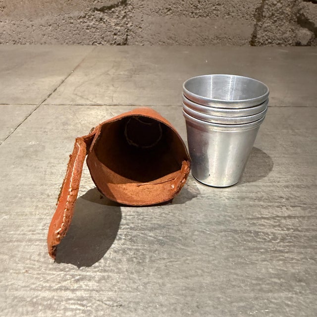 Stainless Steel Travel Shot Glass Nested in Leather Pouch Canada MCM For Sale - Image 4 of 8