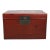 Red 31" Inch Long Antique Red Leather Accent Trunk Table For Sale