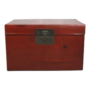 Red 31" Inch Long Antique Red Leather Accent Trunk Table