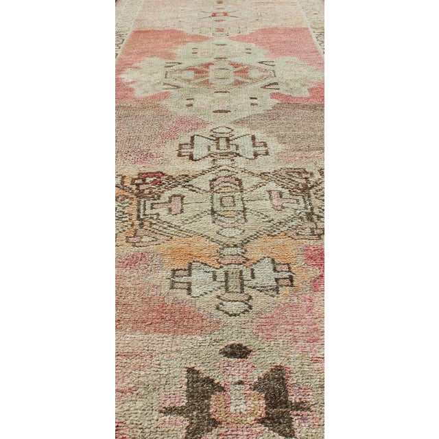 Vintage Turkish Oushak Runner With Medallion Design in Pink, Light Green & Taupe 2'10 X 12'6 For Sale In Atlanta - Image 6 of 11
