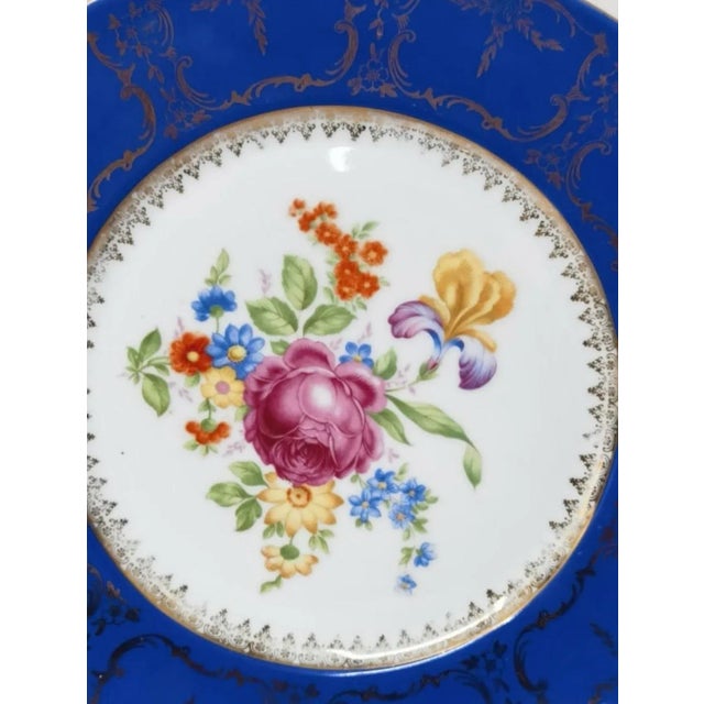 Czechoslovakia Vintage Czechoslovakian Porcelain Plate With Cobalt Blue & Gilt Floral Design For Sale - Image 4 of 4