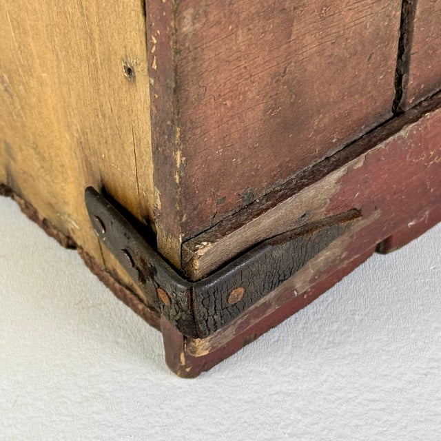 Wood Early 19th C. Americana Primitive Small Handmade Wall Cupboard With Leather Straps Hinges & Latch For Sale - Image 7 of 14