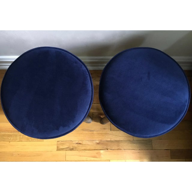 Tan Plaid Custom Upholstered Low Wooden Stools- a Pair For Sale - Image 8 of 13