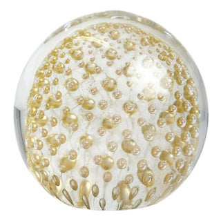 Murano Glass and Gold Bullicante Paperweight from Cenedese, Italy, 1980s For Sale