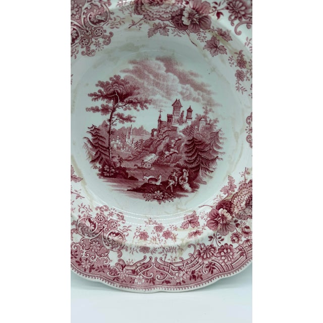 Ridgway Porcelain A Antique Staffordshire "Tyrolean" Pink Transfer Decorated Soup Plate, 1830’s For Sale - Image 4 of 11