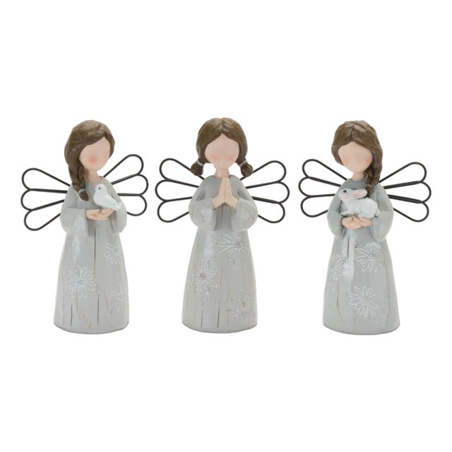 Floral Etched Angel Figurine (Set of 3) For Sale