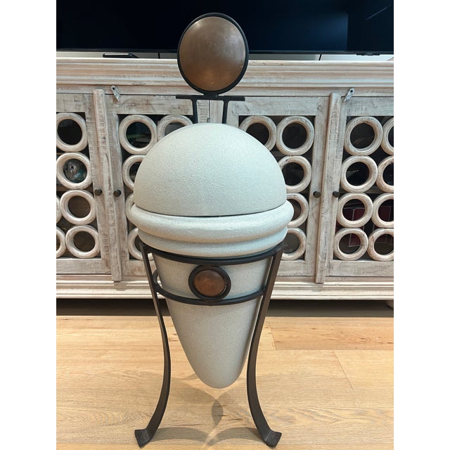 Beautiful Stone Urn With Metal Trim, Alabaster White. Beautiful stone and makes a statement in a home or office. It looks...