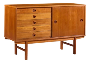 Dux Mid Century Danish Teak Petite Sliding Door Credenza