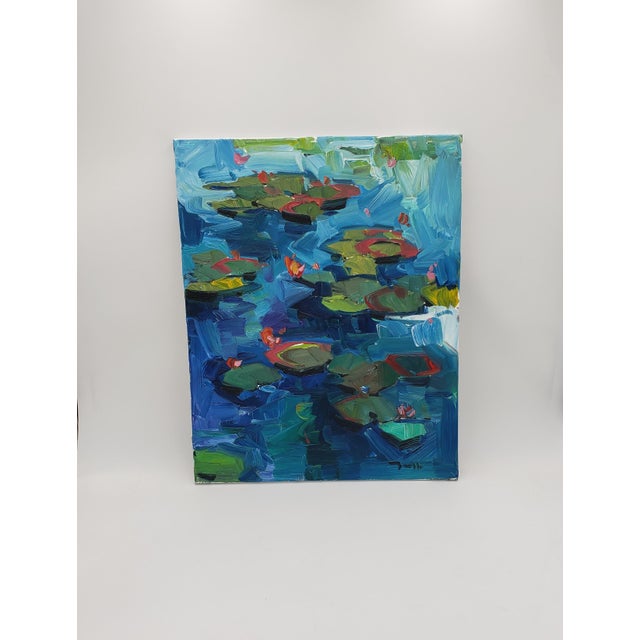 2020s Jose Trujillo Original Signed Oil Painting of Water Lily Pond For Sale - Image 5 of 9