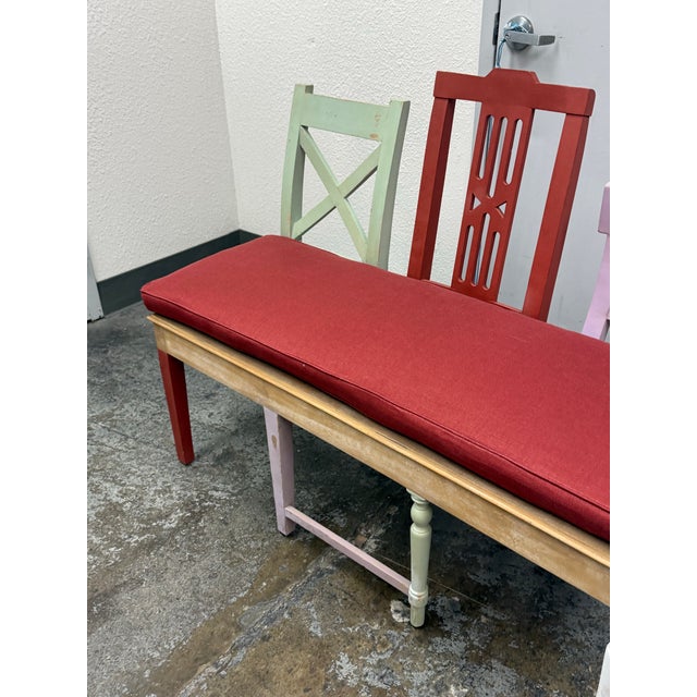 Red Upcycled Mixed-Chair Bench For Sale - Image 8 of 12
