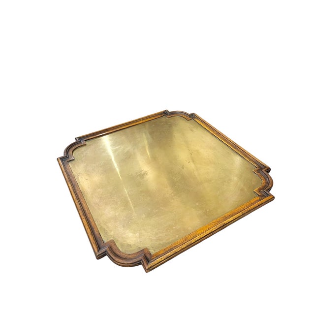 Large size vintage brass tray with dark wood quatrefoil frame. Marks made in Spain on the back. This was the top part of a...