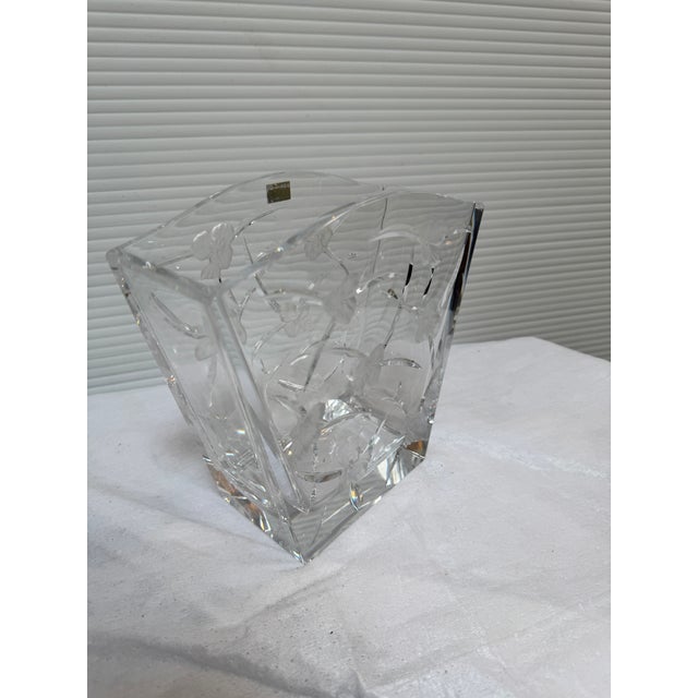 Japanese Hoya Purple Dew Iris Relief Crystal Vase With Box For Sale - Image 3 of 12