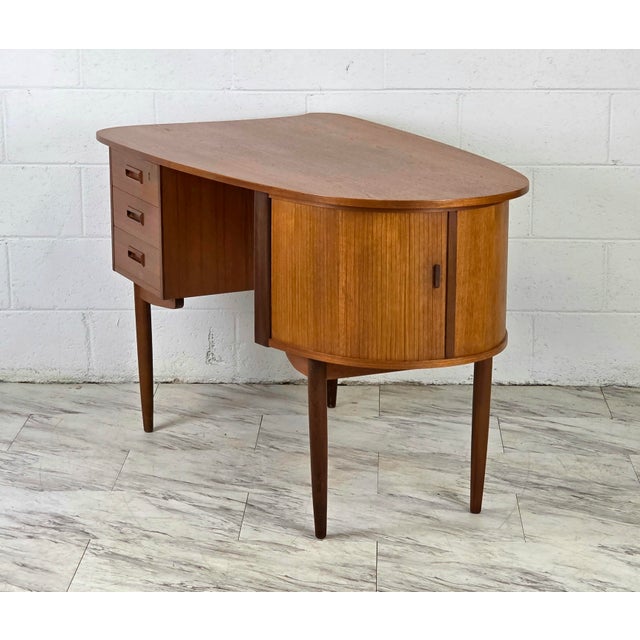 Teak Elliptical Bullet Desk by Kai Kristiansen for Feldballes For Sale - Image 9 of 14
