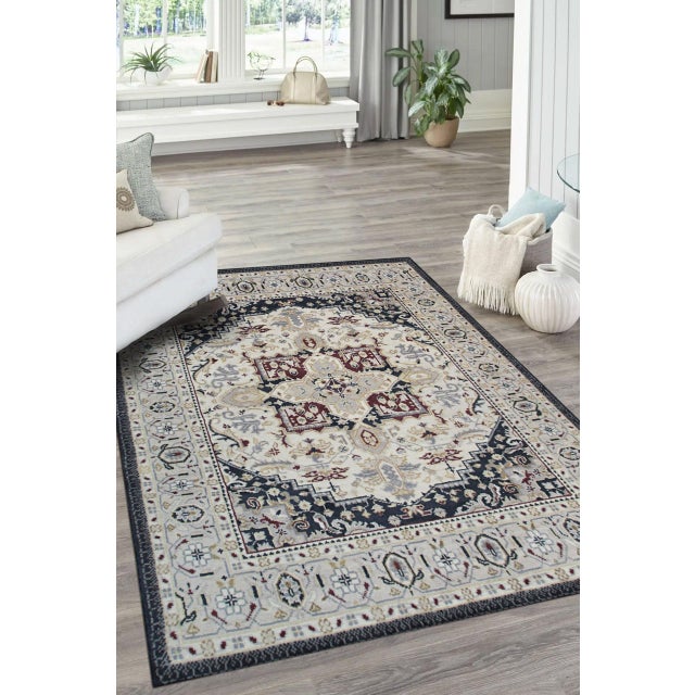 2020s 6x9 New Traditional Beige Persian Heriz Design Contemporary Wool Carpet Rug For Sale - Image 5 of 7