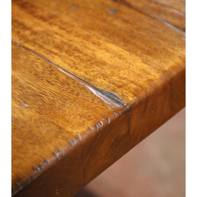 19th C. Louis XIII Style French Carved Walnut Refectory Table With Trestle Base For Sale - Image 9 of 10