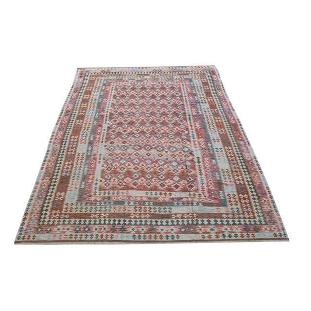 Late 19th Century Antique Vegetable Dyed Handwoven Kilim Wool Rug - 9′8″ × 16′7″ For Sale