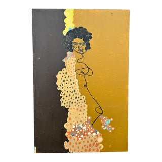 Unsigned Contemporary Figurative Abstract Acrylic Painting on Canvas With Stylized Female Figure For Sale