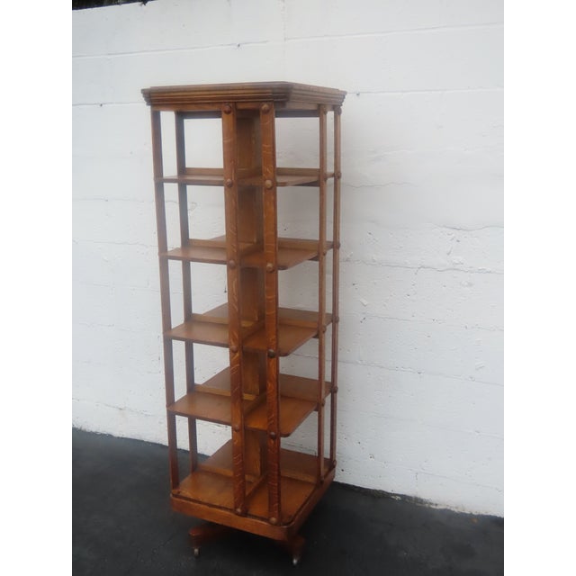Traditional Early 1900s Oak Five Tier Rotating Revolving Bookcase 6894 For Sale - Image 3 of 18