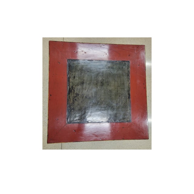 Red Antique Chinese Red Painted Side Table With Inset Slate Stone Top For Sale - Image 8 of 11