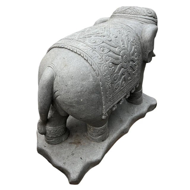 Pair of Vintage Stone Carved Elephant Statues For Sale - Image 10 of 12