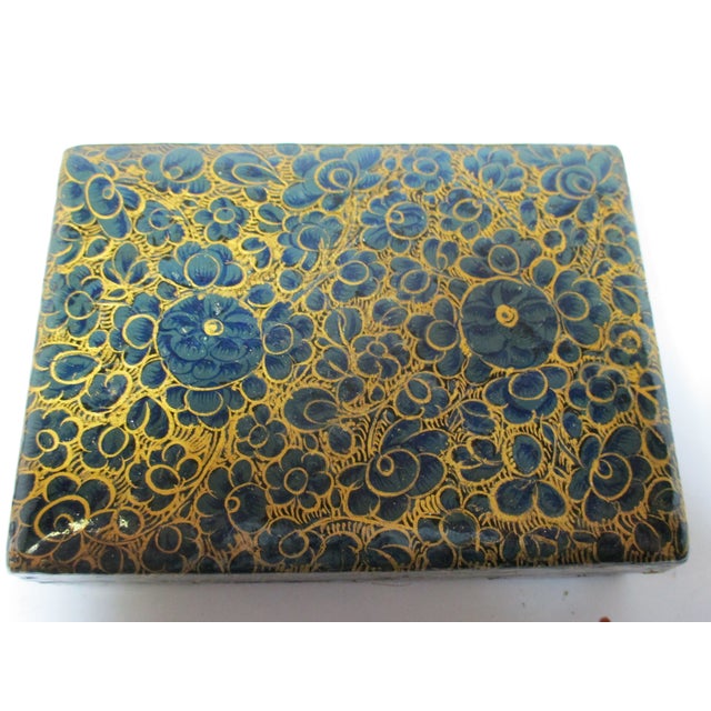 Paper Vintage Kashmir Handmade and Hand-Painted Lacquered Boxes, Set of 2 For Sale - Image 7 of 7
