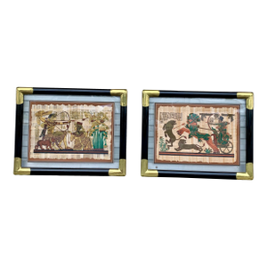 Late 20th Century Vintage Egyptian Turankhamun Papyrus Painting-Set of 2